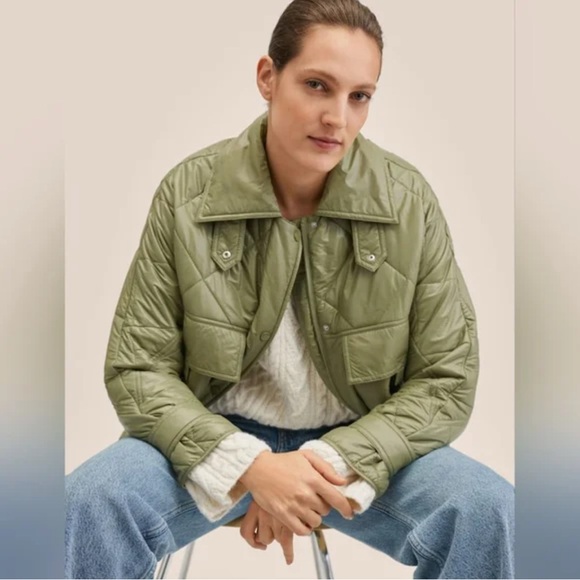 Mango Green Olive Quilted Ultralight Puffer Jacket Coat Packable - Small - Picture 4 of 15